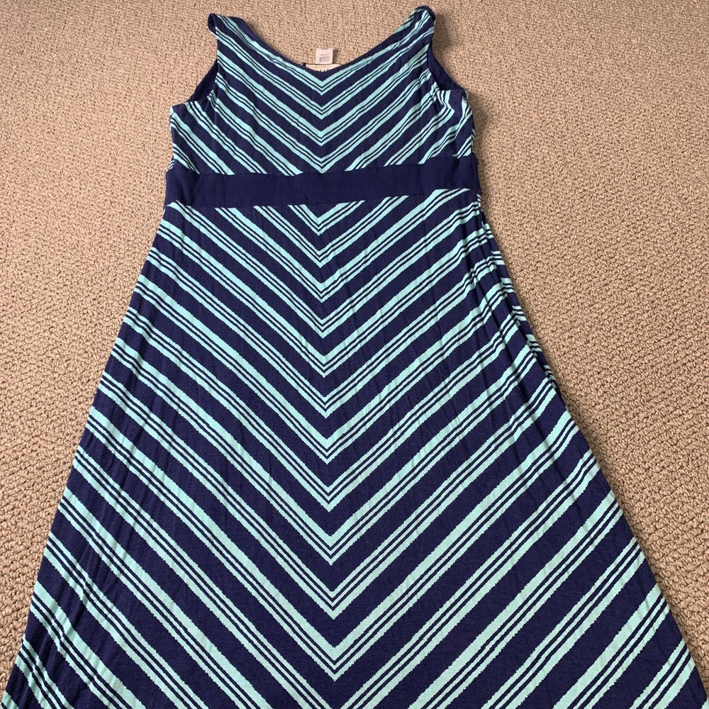 Mary MacFadden Womens Dress Size Large‎ Blue Chevron Sleeveless Hi-Low Maxi